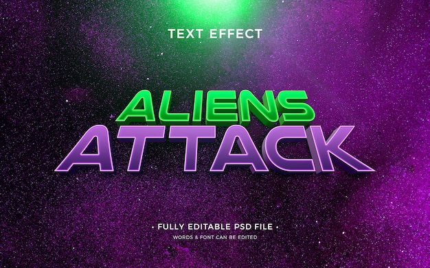 PSD Дизайн текстового эффекта инопланетной атаки