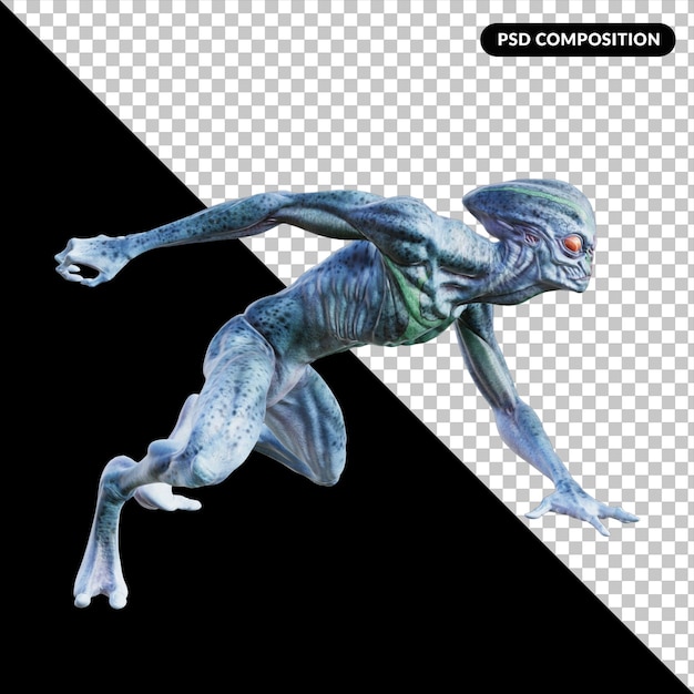 Alien creature pose isolated 3d