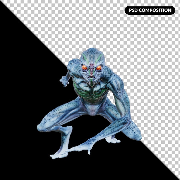 PSD alien creature pose isolated 3d