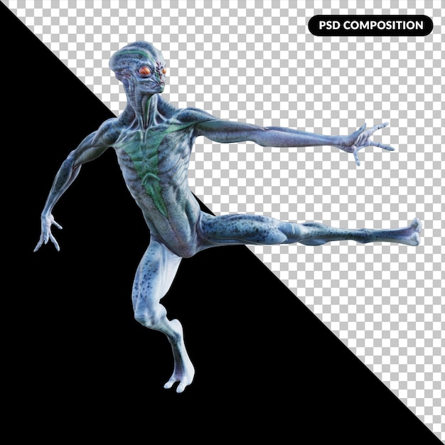 PSD alien creature pose isolated 3d