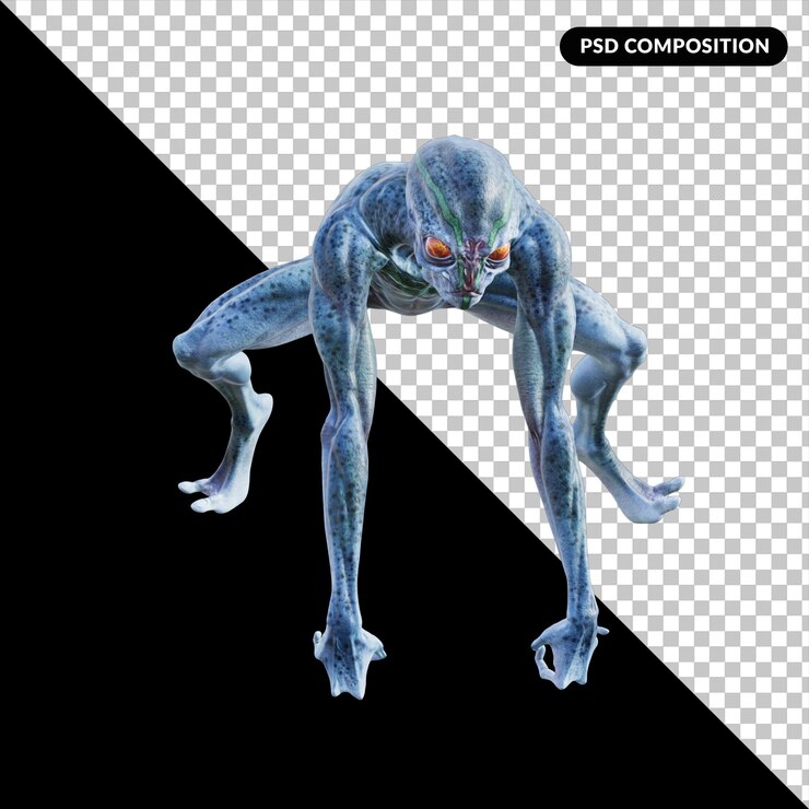 PSD alien creature pose isolated 3d
