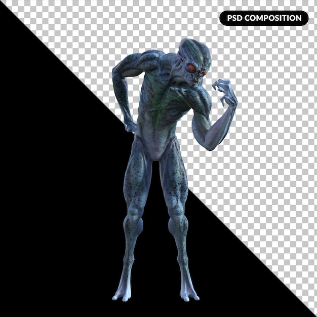 Alien creature pose isolated 3d