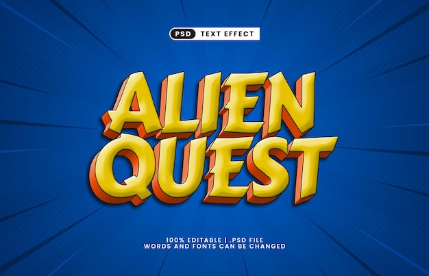 alien quest editable text effect with alien and game text style