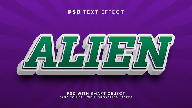 Alien space ufo 3d editable text effect with cartoon and kids text style