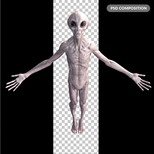 Инопланетянин на прозрачном фоне 3D-рендер