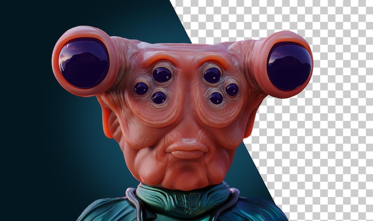 PSD alien with many eyes portrait of a realistic alien creature humanoid 3d render