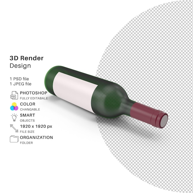 PSD alkohol butelka wina modelowanie 3d plik psd realistyczna butelka