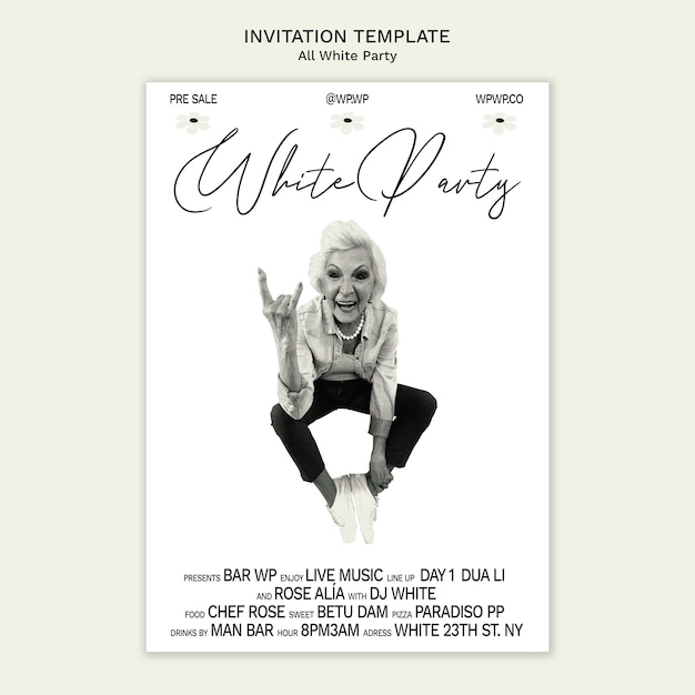 PSD all white party invitation template