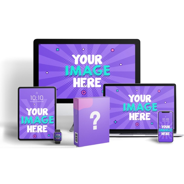 AllInOne Tech Presentation Pack Tablet Software Box Computer watch and Smartphone Mockups