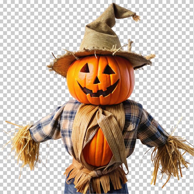 PSD alloween scarecrow with pumpkins vector illustration isolated transparent background