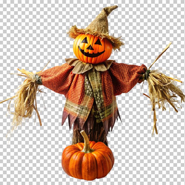 Alloween Scarecrow Z Dyniami Ilustracja Wektorowa Izolowane Przezroczyste Tło