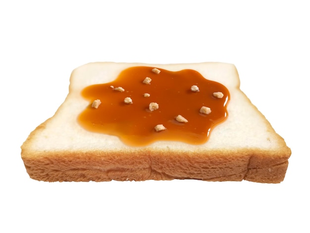 Almond nuts and caramel sauce nuts on sliced bread transparent background