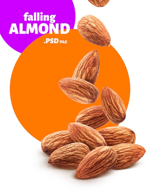 PSD almond nuts isolated on white