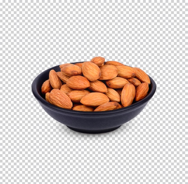 almonds in a black cup isolated premium psd