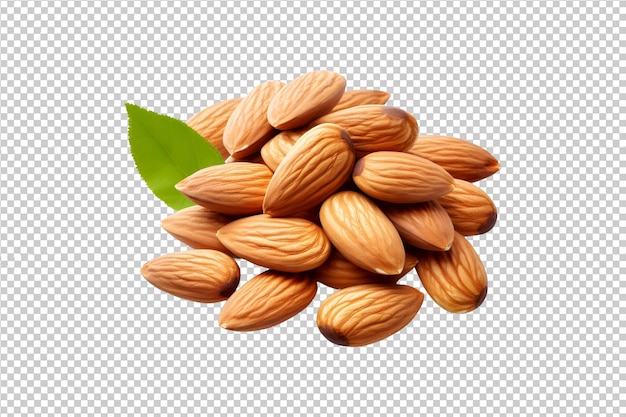 PSD almonds heap isolated on transparent background