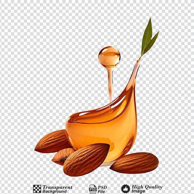 PSD almonds with an oil drop isolated on transparent background