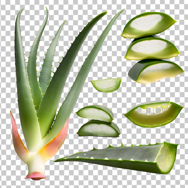 Aloe vera gesneden op een doorzichtige achtergrond