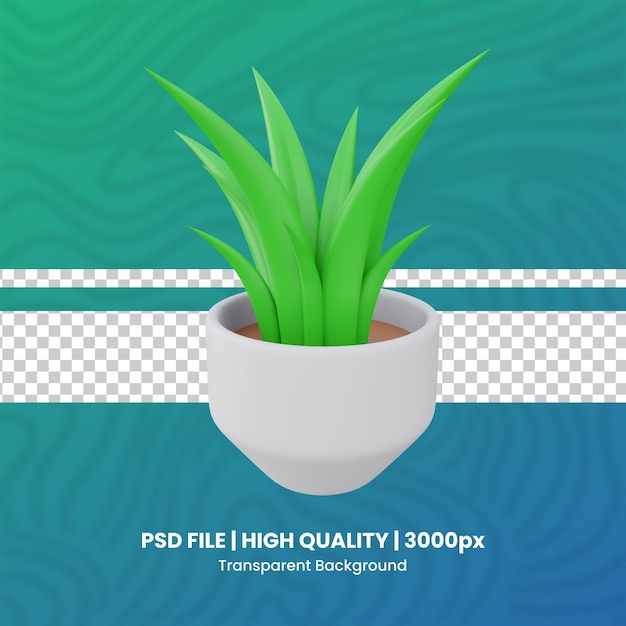 PSD aloë vera plant pot 3d interieur 3d pack psd-bestand transparante achtergrond hoge kwaliteit render