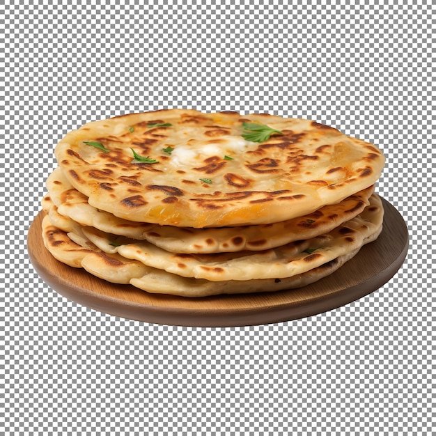 PSD aloo paratha indian potato stuffed flatbread on transparent background