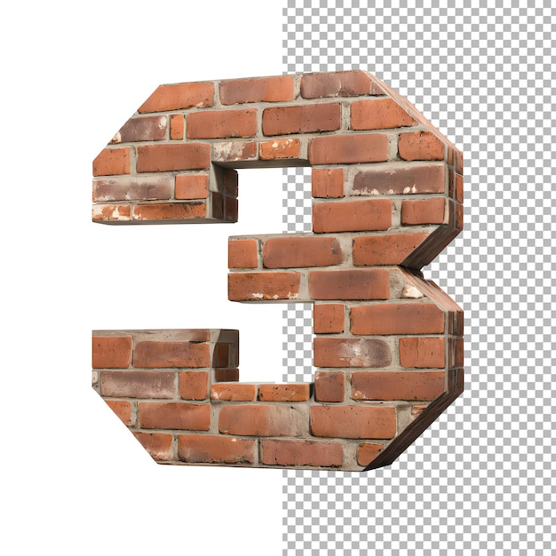 PSD alphabet 3 made from brick wall