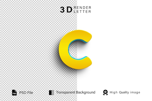 Alphabet 3D letter C Gold color isolated on transparent background