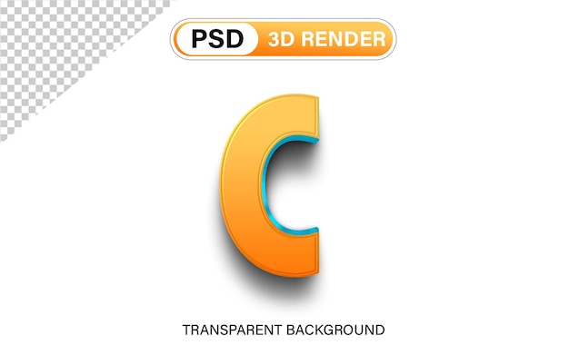 Alphabet 3D letter C orange gradient with blue isolated on transparent background