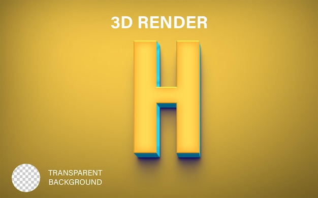 Алфавит 3D буква H Желтый и синий цвет изолированы на прозрачном фоне