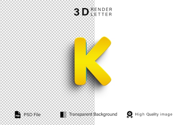 Alphabet 3D letter K Gouden kleur geïsoleerd op doorzichtige achtergrond