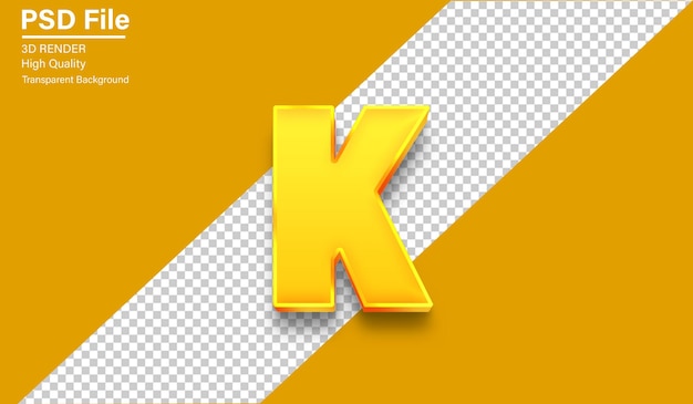 Alphabet 3D letter K Gouden kleur geïsoleerd op doorzichtige achtergrond
