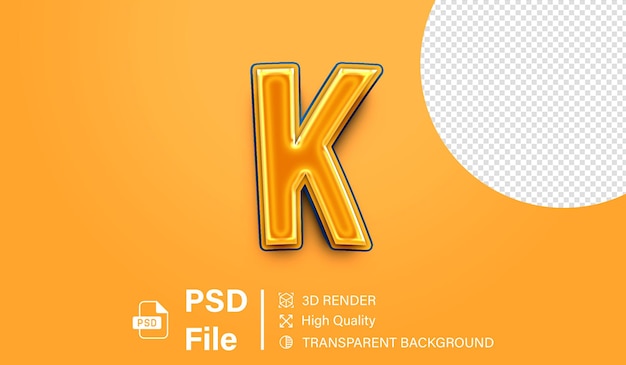 Alphabet 3D letter K Oranje en blauwe gradiënt geïsoleerd op transparante achtergrond