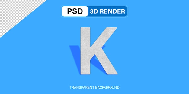 Alphabet 3D letter K stone effect isolated on transparent background