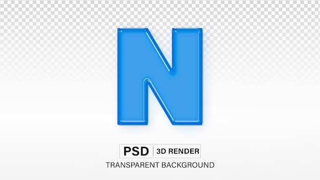 アルファベット 3D 文字 N 透明な背景に隔離された青いガラスの効果