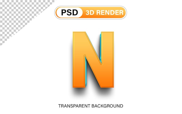 アルファベット 3D 文字 N 透明な背景に分離された青色のオレンジ色のグラデーション