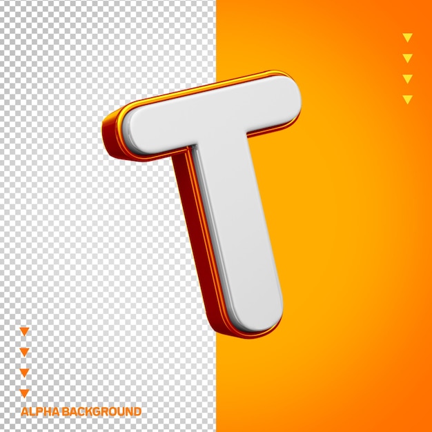 PSD アルファベット 3d 文字 t 白とオレンジ