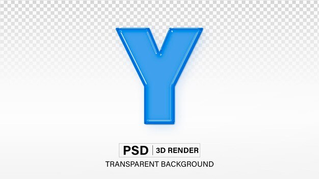 字母3D字母Y 透明背景上隔離的藍色玻璃效果