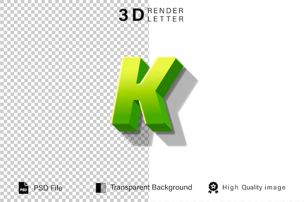 알파 3D 글자 K 녹색과 레몬 색이 투명한 배경에 고립되어 있습니다.