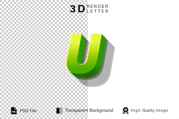 알파 3D 글자 U 녹색과 레몬 색이 투명한 배경에 고립되어 있습니다.