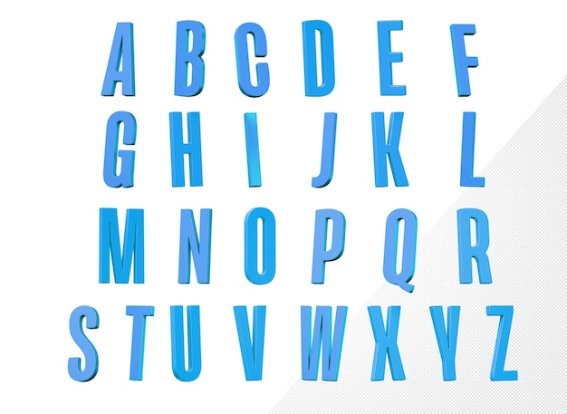 PSD alphabet 3d light blue font galeana