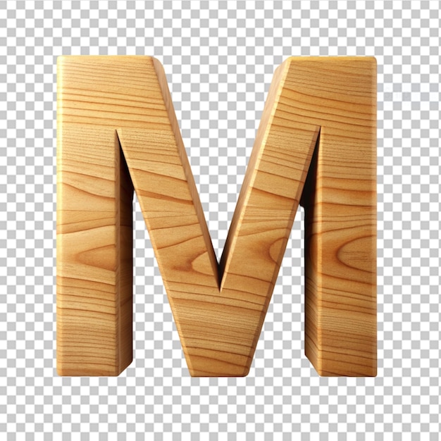 PSD alfabeto 3d lettera in legno m su sfondo trasparente