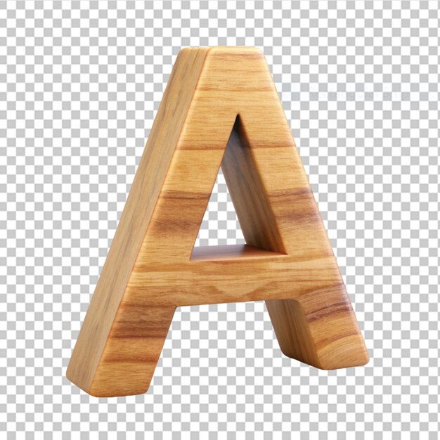 PSD alphabet 3d wooden letter a on transparent background