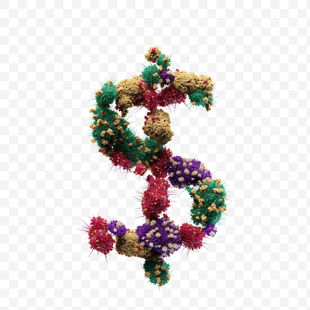 Alphabet dollar sign made of virus or bacteria isolated