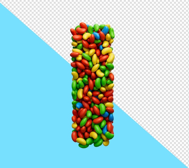 Alfabeto i fagioli di gelatina colorati lettera i arcobaleno caramelle colorate jelly beans illustrazione 3d