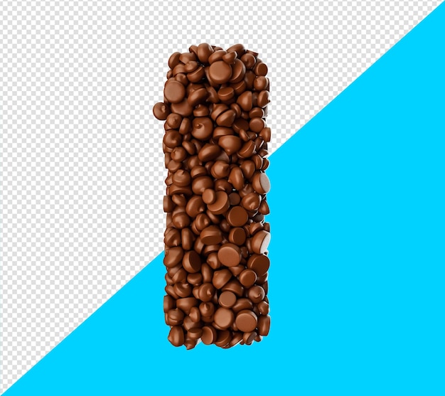 Alphabet I gemaakt van chocolade Chips Chocolate Pieces Alphabet Letter I 3d illustratie