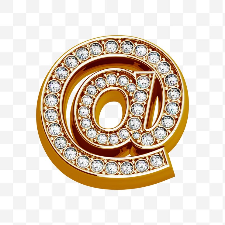 PSD alphabet internet sign made of gold and diamonds isolated