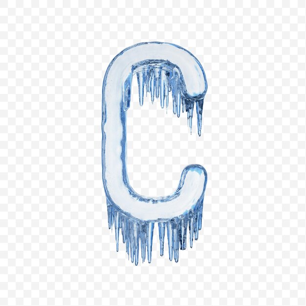 Alphabet letter c made of blue melting ice isolated on transparent background