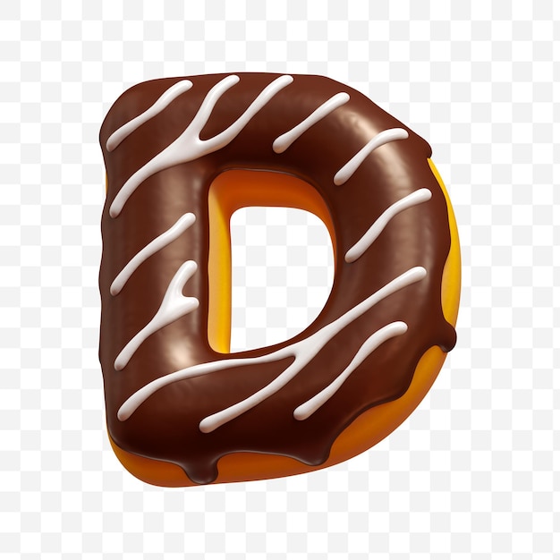 Alphabet letter d made of glazed chocolate donut with white cream with isolated background