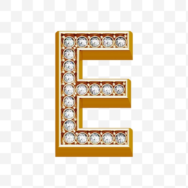 Alphabet letter e made of gold and diamonds isolated