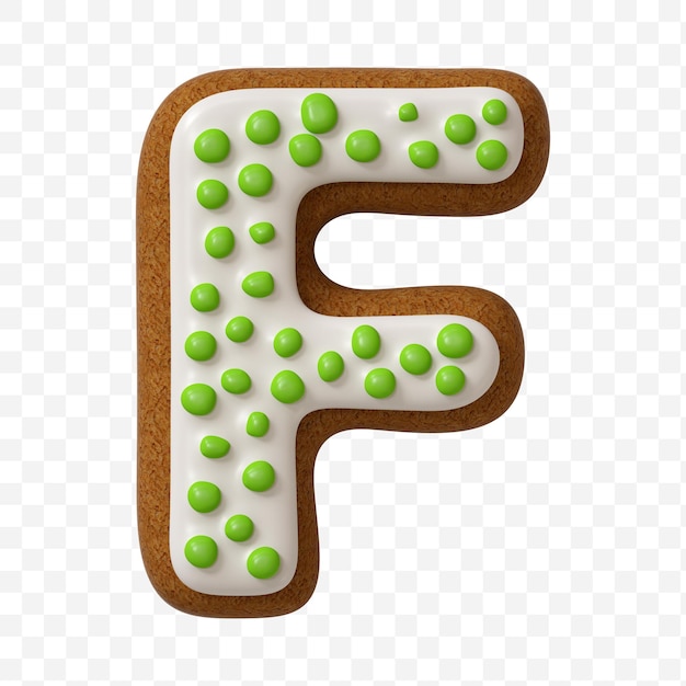 Lettera f di alfabeto fatta di biscotto di pan di zenzero di colore isolato