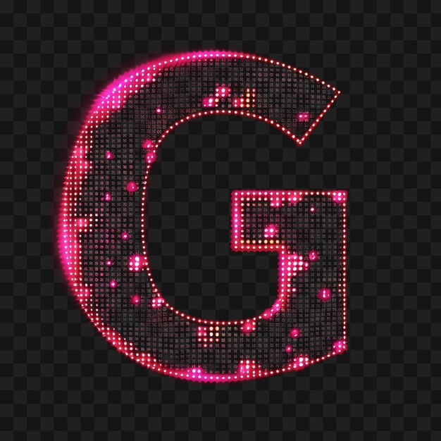 Alphabet letter g embellish with neon blinking dot lights with painte y2k collage glow outline art