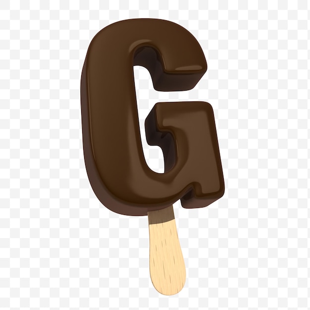 Lettera dell'alfabeto g fatta di gelato ricoperto di cioccolato su un'illustrazione 3d del bastone isolata